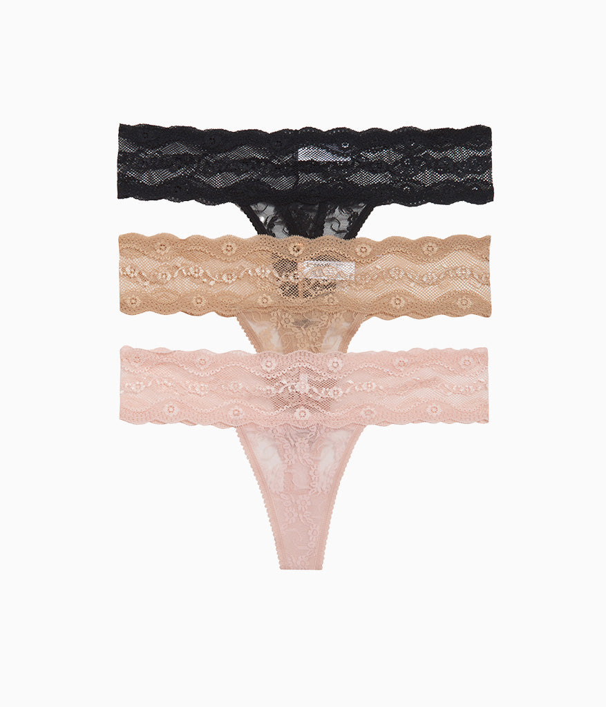 Lace Kiss Thong Panty Pack - Rose Smoke/Au Natural/Night | Wacoal Great Value
