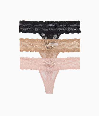 Lace Kiss Thong Panty Pack - Rose Smoke/Au Natural/Night | Wacoal Great Value