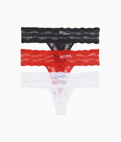 Lace Kiss Thong Panty Pack - White/Crimson Red/Night | Wacoal Exclusive